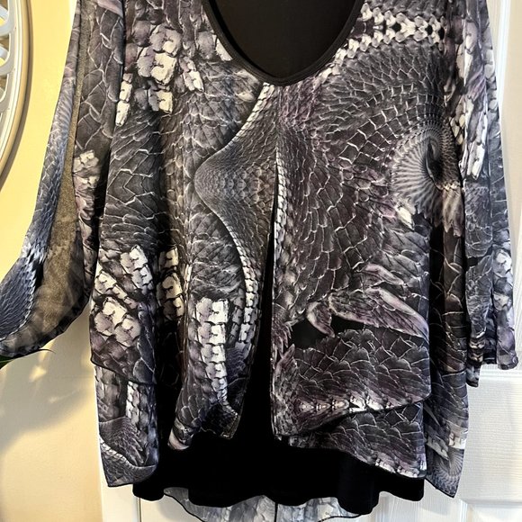 Picadilly, gray, black and white tunic 2 layer blouse - Picture 4 of 6